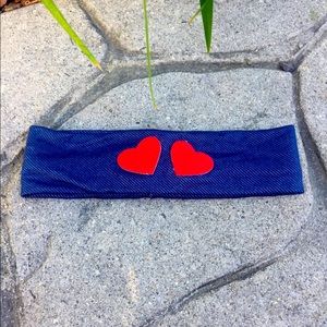 Denim headband with red hearts for baby